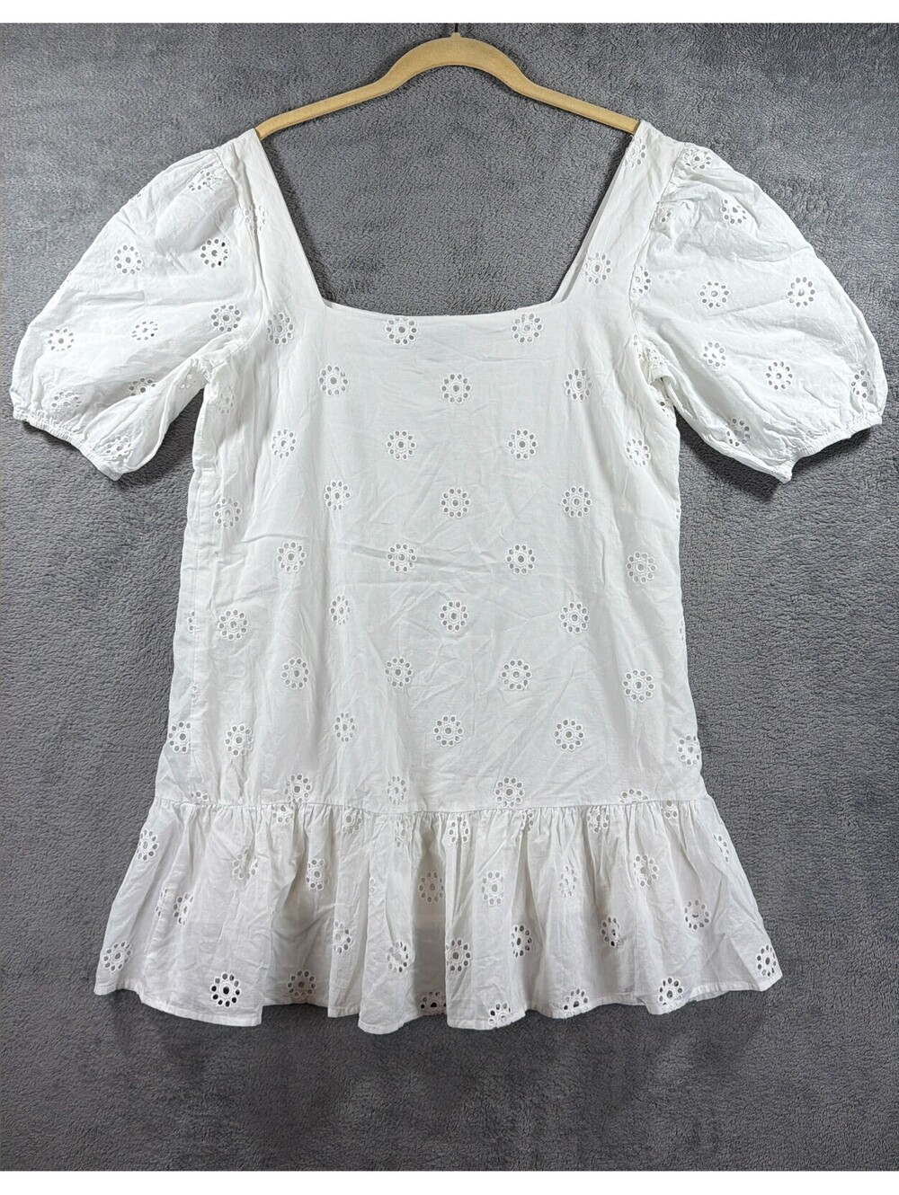 Lulus White Eyelet Peplum Top Puff Sleeve Square Neck Boho Blouse